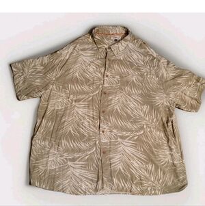 Pacific Marlin Hawaiian Camp Shirt Beige Palm Leaf Button Up Mens 3X